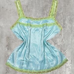 y2k fairycore blue and green top with lace detailing